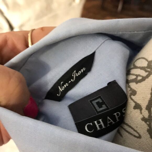 Chaps Mens Dress Shirt Extra Large Blue - Picture 8 of 9